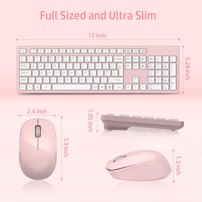 LeadsaiL Wireless Keyboard and Mouse Set, 2.4GHz USB Computer Keyboards and Mouse Combo, Ergonomic Design with 12 Multimedia Shortcuts for HP/Lenovo Laptop and Mac-Pink