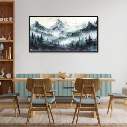 Wapluam Large Canvas Wall Art For Living Room Modern Wall Decor For Bedroom Trees Landscape Painting Foggy Forest Pictures Mountain Nature Art Canvas Prints Office Home Decor Black Framed 40x20