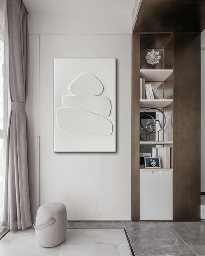 Creespi White Textured Wall Art - Hand Painted Minimalist 3D Art Painting 24x36 inches,Modern Abstract Oil Painting On Canvas for Home Wall Decor