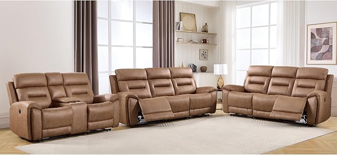 ANJ 3-Piece Faux Leather Power Recliner Sofa Set