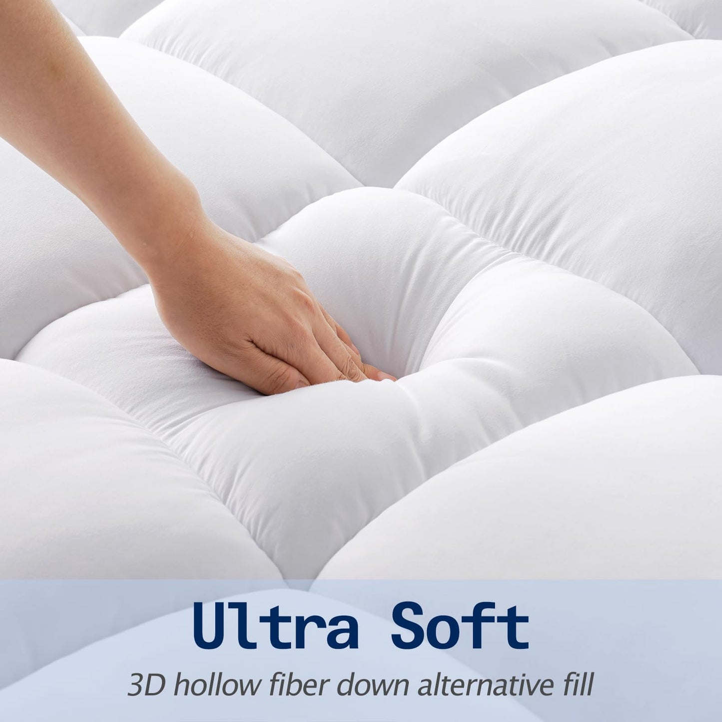 SOPAT Queen Size Mattress Topper, Extra Thick Pillow Top, Soft Down Alternative Fill, Deep Pocket Mattress Pad, 60x80 in, White, Machine Washable
