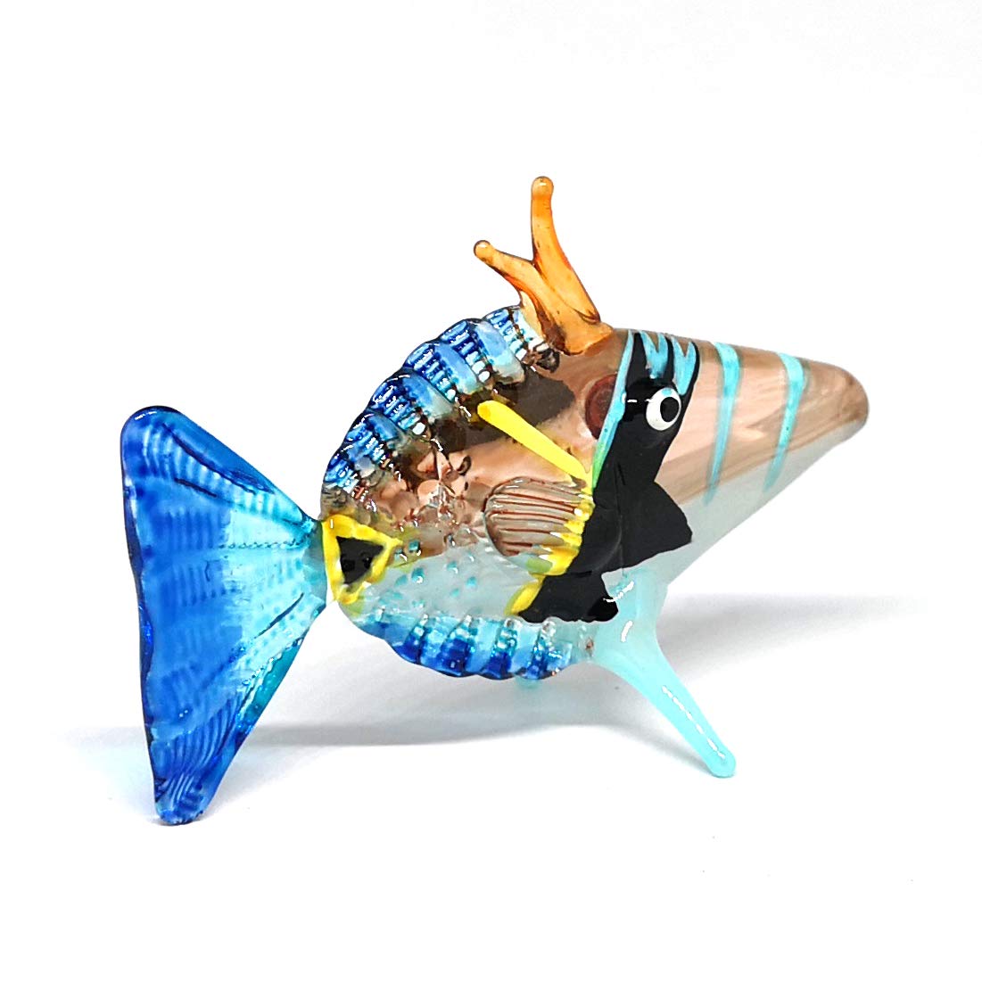 ZOOCRAFT Handmade Glass Fish Figurine Miniature Sea Life Sculpture Collectible Art Decor Blue Long 3 Inch