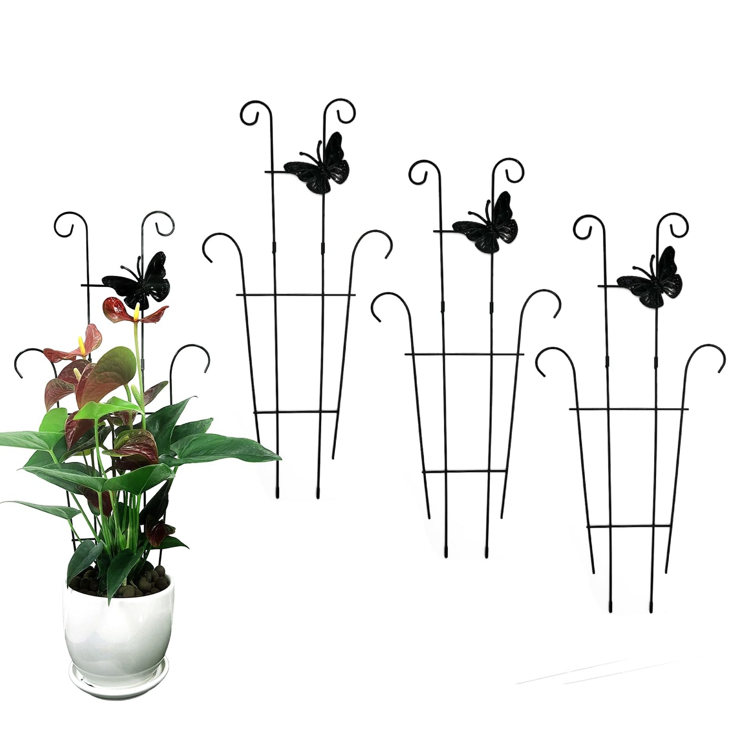 CHOUYUHE 23 Inch Plant Trellis for Potted Plants, Sturdy Metal Houseplant Trellis for Climbing Plants Indoor Outdoor, Rust-Resistant Plant Support for Monstera Pothos Ivy, 4 Pack (4, 23inch)