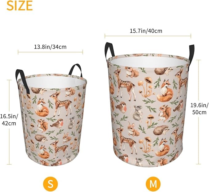Forest Little Animal Laundry Hamper Bag, Deer Squirrel Hedgehog Fox Round