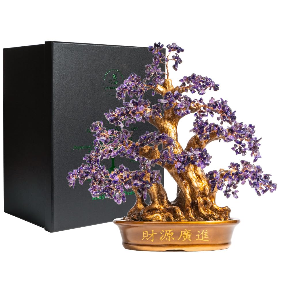 Natural Large Amethyst Tree,18" Amethyst Crystal Bonsai Tree(1300 Gemstone Count) Chakra Tree with Healing Properties Crystal Feng Shui Money Tree of Life for Positive Energy Good Luck Wealth