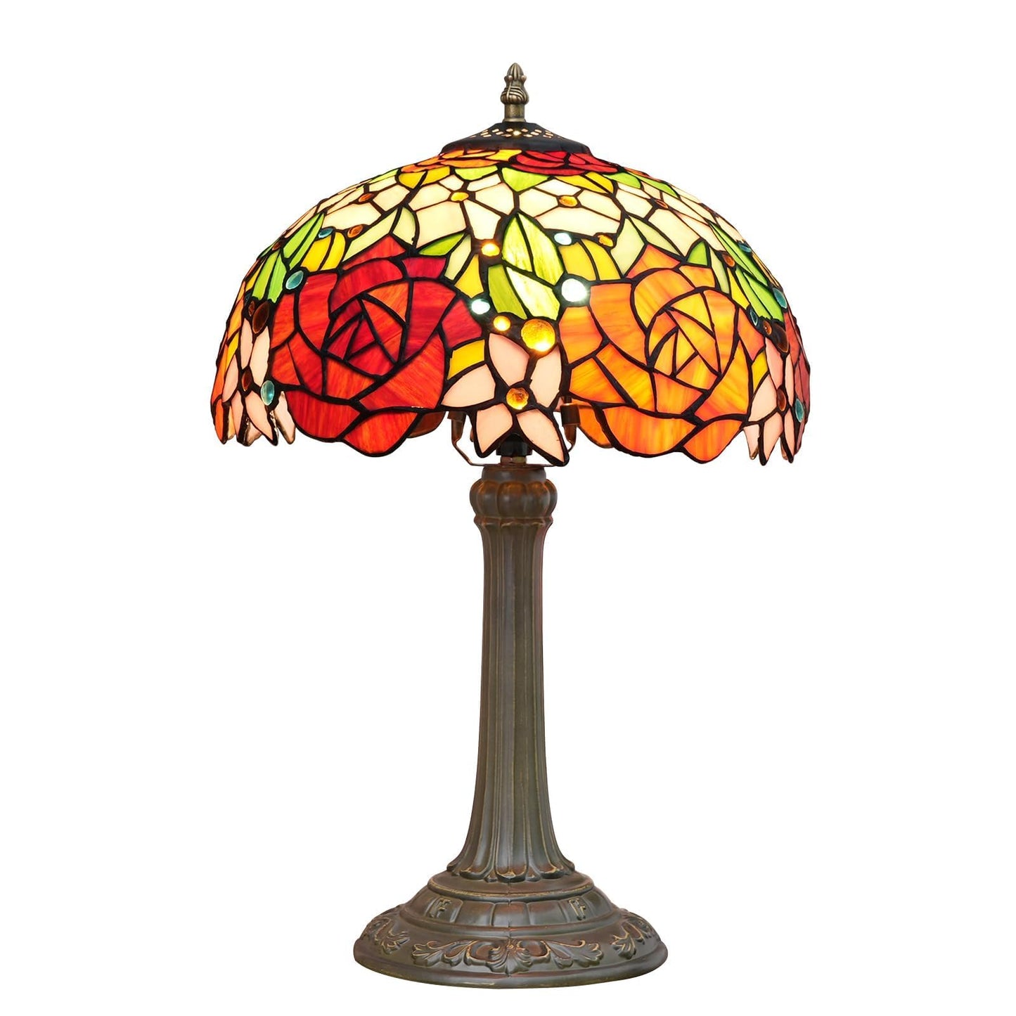 wecrejoni Tiffany Lamp Rose Flower Stained Glass Table Lamp 12X12X18 Inches Rose Style Desk Reading Light Decor Bedside Bedroom Living Room Home Festival Birthday Valentine's Day Christmas Gift