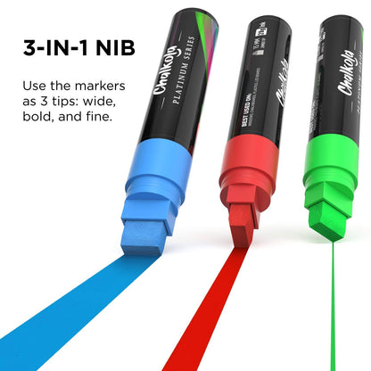Window Pens - 15mm Jumbo - 3 in 1 Nib with 28g Ink - Pack of 8 neon Chalk Markers - Loved by Teachers, Kids, Artists, Businesses - Use on Chalkboard, Blackboard, Glass, Cars