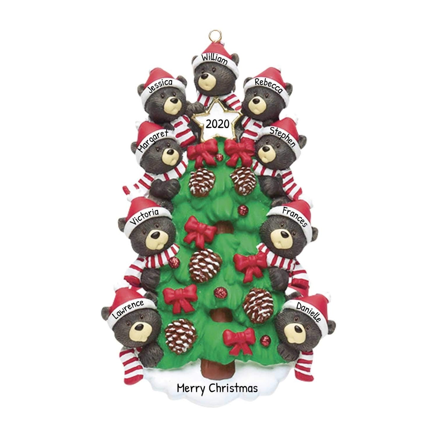 3D Black Bears Family of 9 Ornament 2025 Personalized Family Christmas Ornaments 2025 | Xmas Tree Decorating Bears Personalized Tree Ornaments for Grandchildren Siblings & Grandkids of Nine Ornament