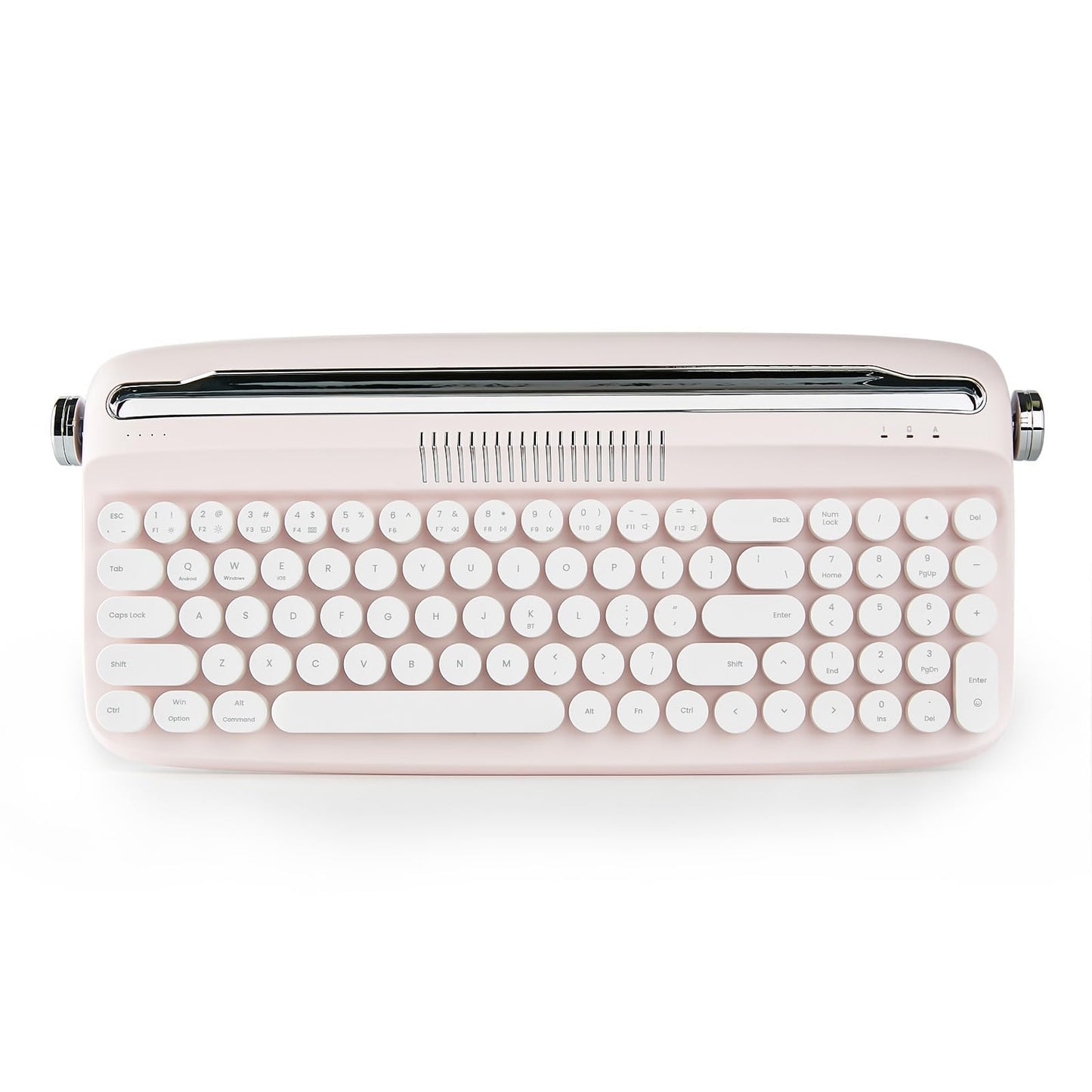 YUNZII Upgraded Wireless Typewriter Keyboard,with Retro Integrated Stand,USB-C/Bluetooth,Cute Round Keycaps, USB-C/Bluetooth Connection for Table, Phone, PC and Win/Mac/Android (B309, Baby Pink)