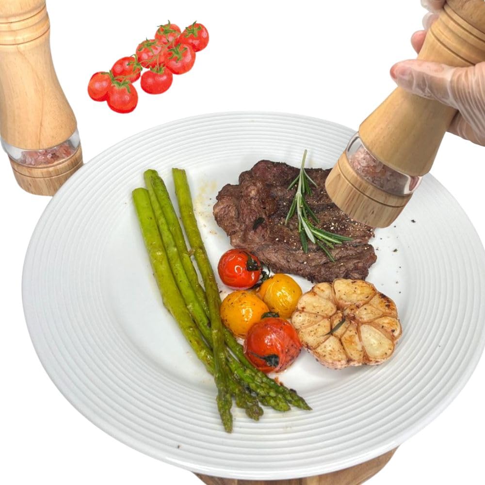 MASALACO Classic Salt and Pepper Grinder Set,Refillable Salt and Pepper Mills,Manual Oak Wood Salt Grinder,Pepper Grinder,Visible Adjustable Ceramic Grinding Rotor,2 Packs set 6.5 inch Each