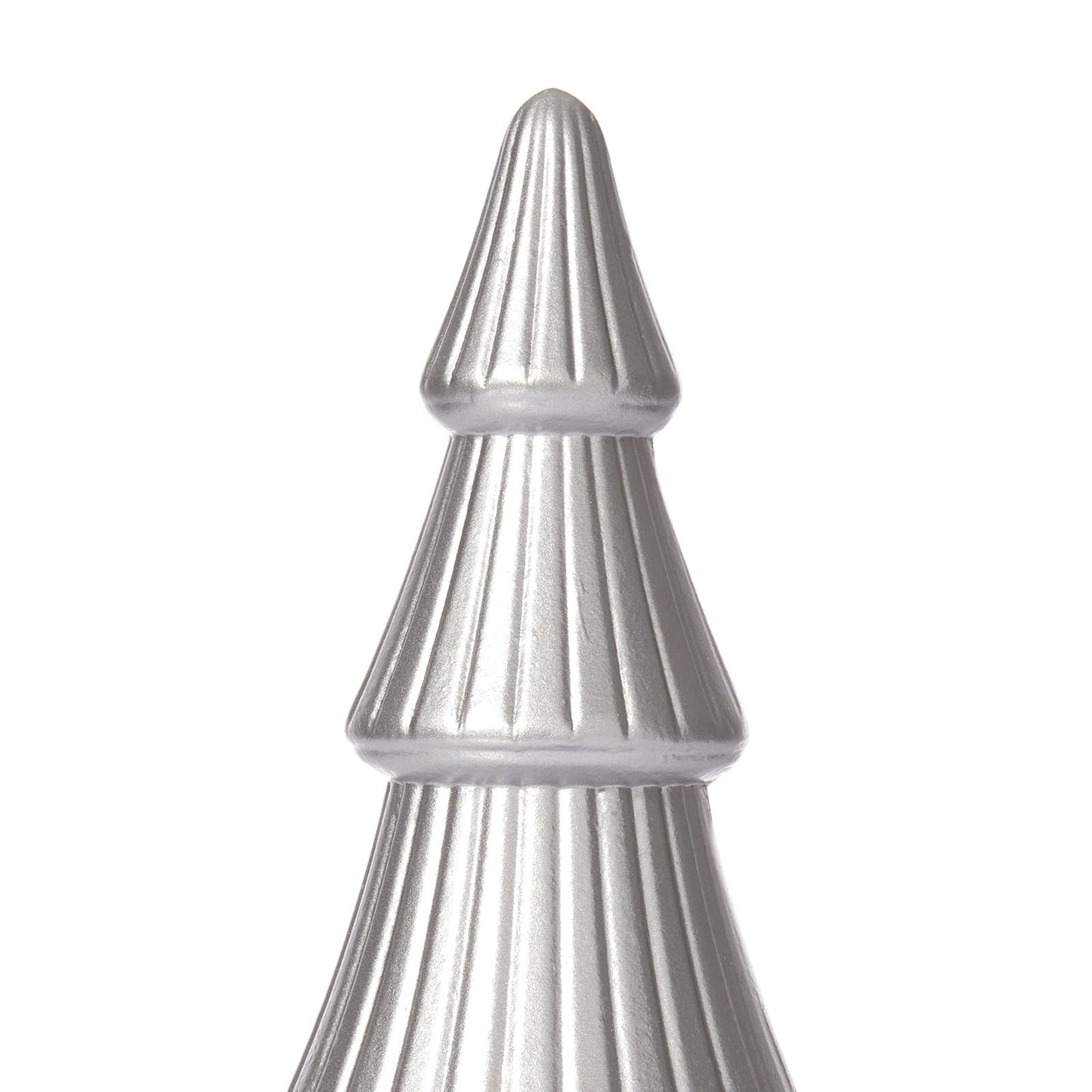 WONDROUS' DECO Wooden Christmas Tree Figurine, Tabletop Silver Tree Figurine, Set of 2 Desk Centerpieces for Christmas Decor