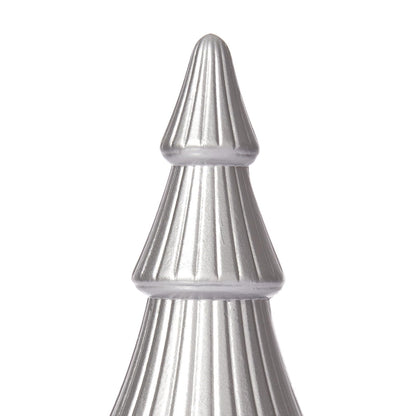 WONDROUS' DECO Wooden Christmas Tree Figurine, Tabletop Silver Tree Figurine, Set of 2 Desk Centerpieces for Christmas Decor