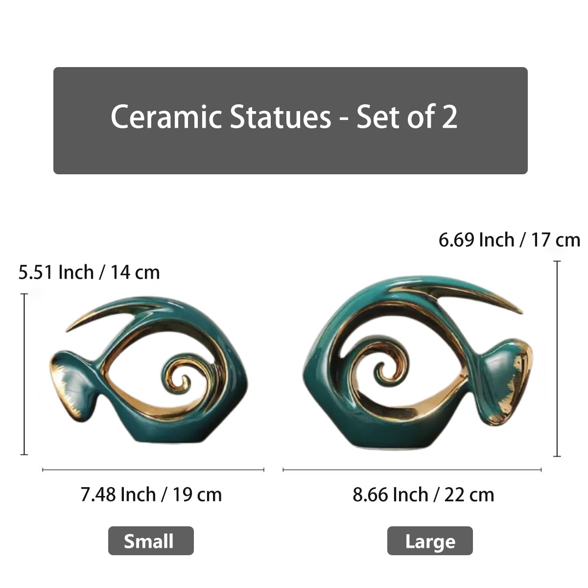 Tuioyoc Ceramic Statues Angelfish Home Decor Modern Style Figurine Green and Gold Decorative Ornaments for Living Room, Table Centerpiece, Kitchen, Office Desktop, Shelf, Entryway Decoration