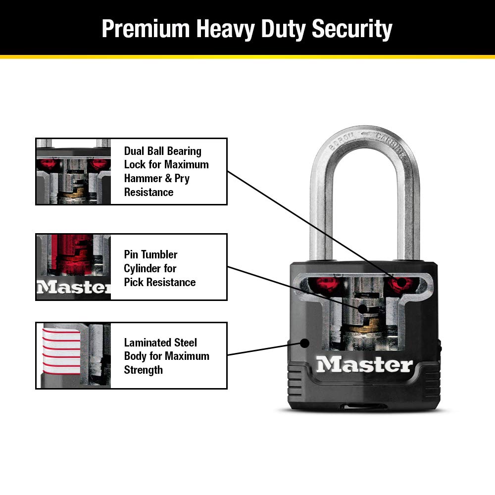 Master Lock Black Magnum Keyed-Alike Padlocks with All-Weather Cover, Outdoor Lock for Fence or Gate with a 1-7/8 Inch Lock Body and 1-1/2 Inch Shackle, 3-Pack