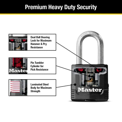 Master Lock Black Key Lock, Heavy Duty Weather Resistant Padlock with Cover, Keyed Alike Padlocks for Outdoor Use, 4 Pack, M115XQLF