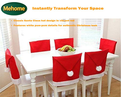 Mehome Santa Chair Covers Xmas Santa red hat Dining Chair Slipcovers Back Covers Christmas Chair Covers Set of 8 Slipcovers for Christmas Party Festive Decoration