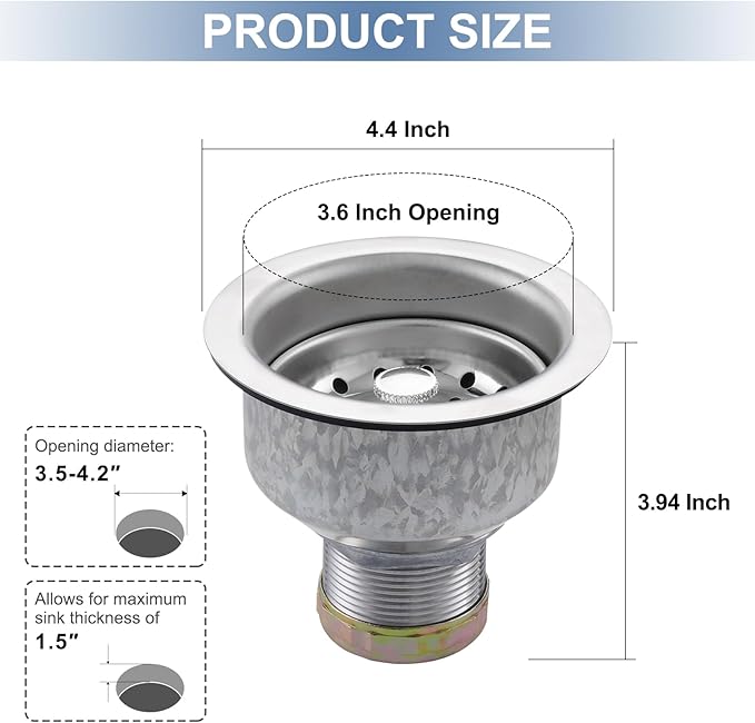 ZM Kitchen Sink Stainless Steel Deep Locking Basket Strainer