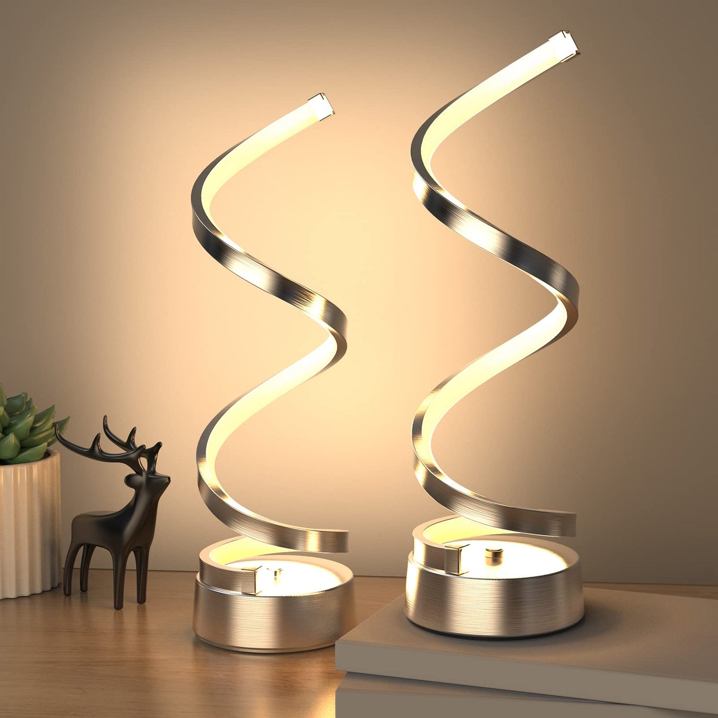 NUÜR Table Lamps for Living Room Set of 2, Silver Dimmable LED Lamp, Small Bedside Lamps, Nightstand Lamp for Bedroom Office Home Living Room