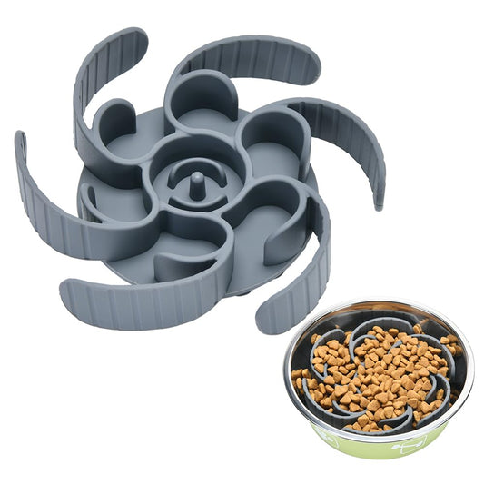 Slow Feeder Dog Bowls Insert,Third Generation upgradedSuper Firm Eating Bowl（Cuttable） for Large Breed and Medium Small Size Compatible with Regular Elevated Metal Glass Dog Bowl (Gray) (Grey)
