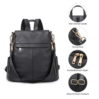 Kattee Women Real Leather Backpack Purse Anti-Theft Rucksack Fashion Shoulder School Bag Fits 11 inches Tablet