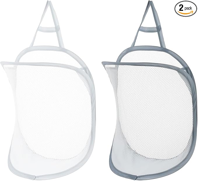 2pcs mesh foldable laundry basket, dirty clothes storage bag basket frame bucket