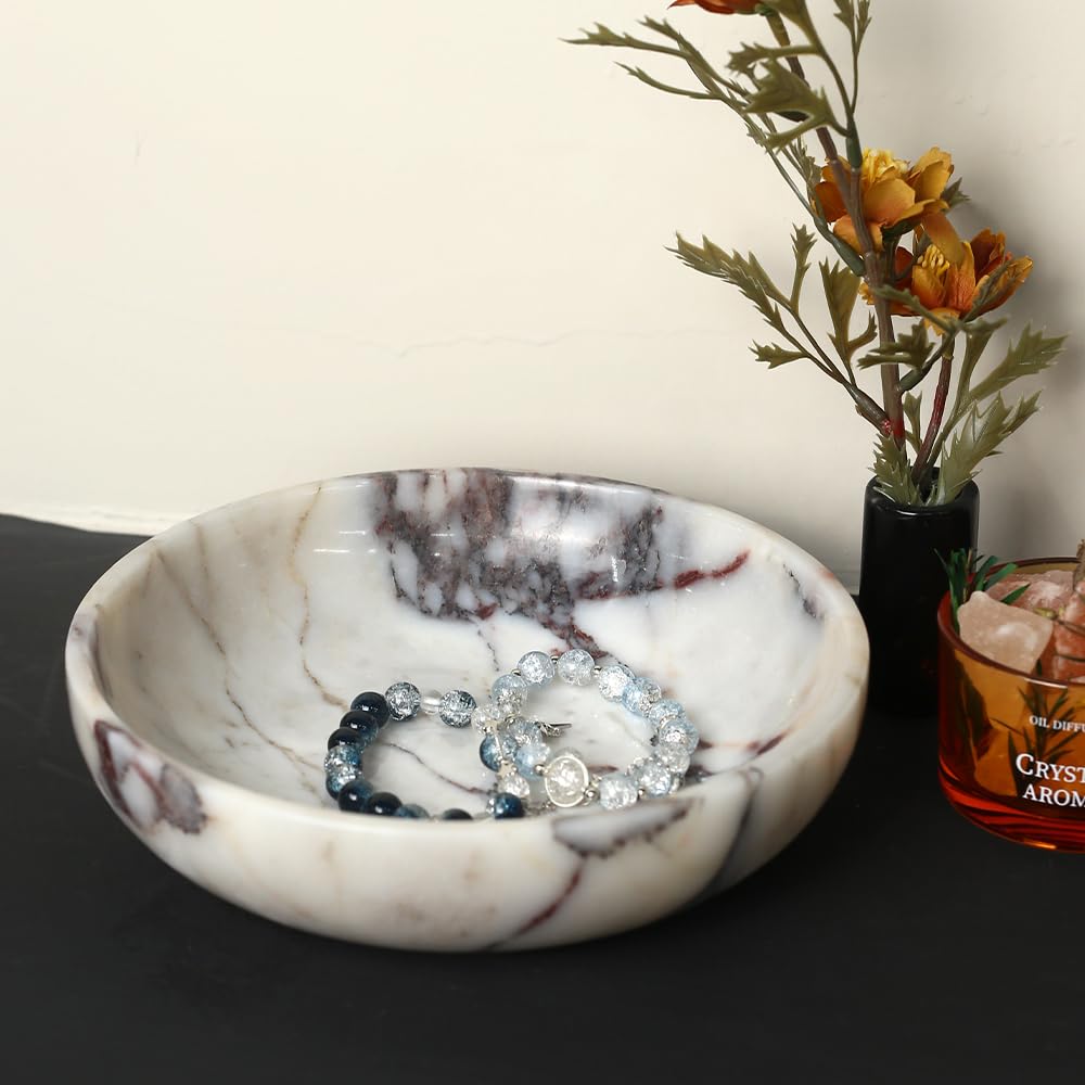 FutureStone Marble Key Bowl for Home Decor, Decorative Bowl for Coffee Table, Marble Fruit Bowl For Table Centerpiece, Coins Candy Catchall Bowl For Entryway (Calacatta Viola, 7.8" x 1.9")