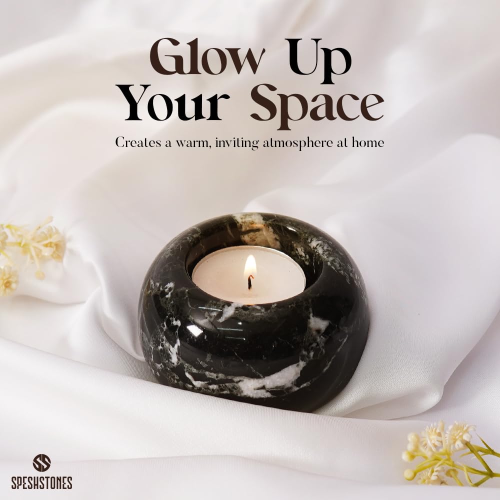 SPESHSTONES Marble Tealight Candle Holder 3-Inch Handmade Black Mini Votive Holder for Table Centerpieces, Earthy Room Decor, Decorative Candle Holder for Wedding Gifts