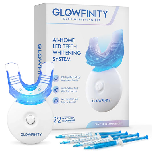 GLOWFINITY Teeth Whitening Kit - LED Light, 35% Carbamide Peroxide, (3) 3ml Gel Syringes, (1) Remineralization Gel, and Tray
