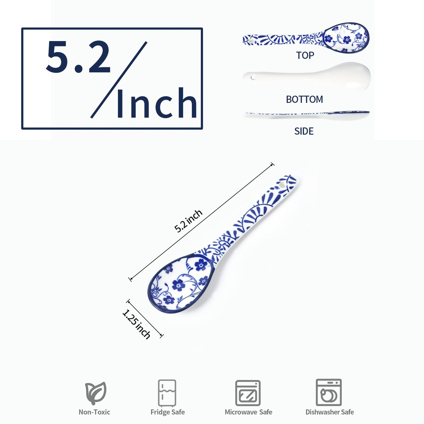 Selamica Ceramic Coffee Spoons, Teaspoons 5.2 Inch Small Spoons Set for Espresso, Tea, Dessert, Stirring, Dishwasher & Microwave Safe, Set of 6, Vintage Blue