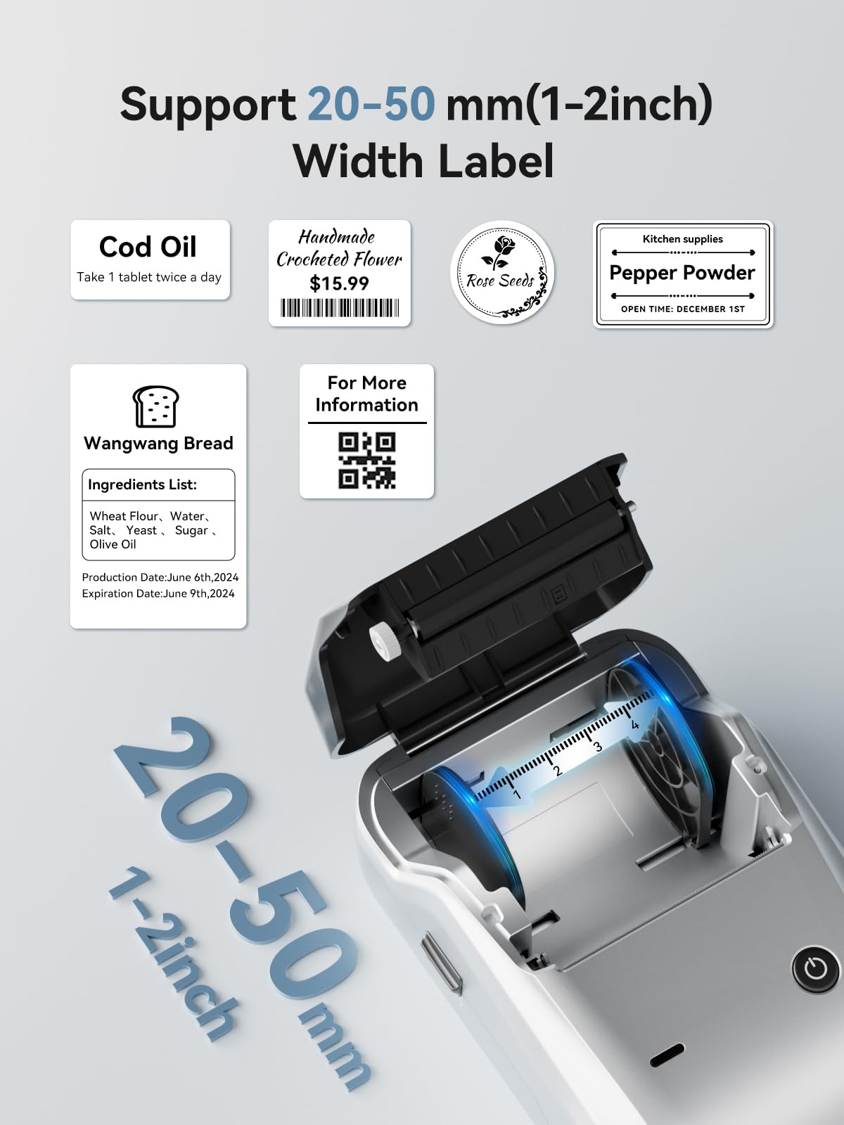 NIIMBOT B1 Bluetooth Label Maker Machine, Portable Label Printer, Large Waterproof Label, Versatile APP, 2-inch Thermal Label Printer for Clothing,Spice, Address, Barcode,Logo (Sliver)