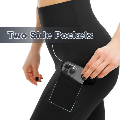 Leafigure 2 Pack Gym Leggings for Women High Waist Opaque Leggings with Pockets for Workout Sport Yoga Running Black LXL