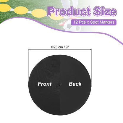 PATIKIL Spot Markers 9 Inch, 12 Pcs Non-Slip Floor Dots Agility Markers Flat Field Cones Poly Dots for Gym PE Speed Training Dance Soccer Basketball Sports, Black (Pack of 2)