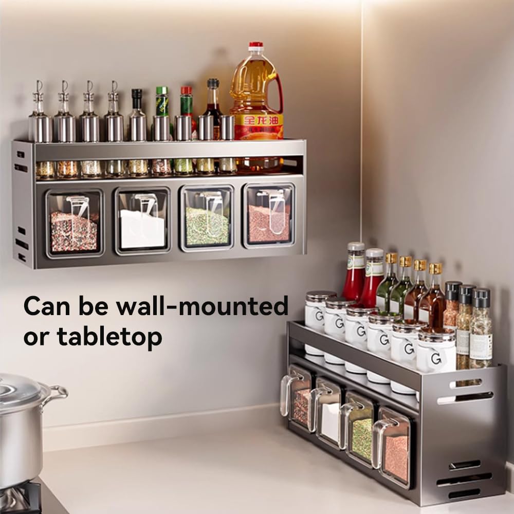 ANQIA Kitchen Spice Rack Wall Mount Hanging Seasoning Box Over Stove Hanging Shelf Seasoning Jar Organizer for Sugar Salt Pepper (5 Box)