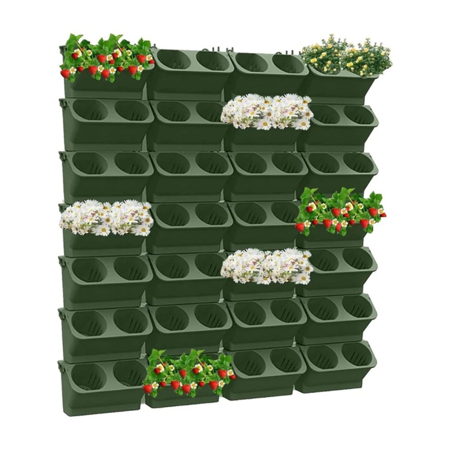 IMSFQFWL Vertical Wall Planter for Outdoor Plants, Indoor/Outdoor Living Wall Decor for Green Herbs and Flowers Self Watering Stacking Planters with Hanging Holder (Dark Green)