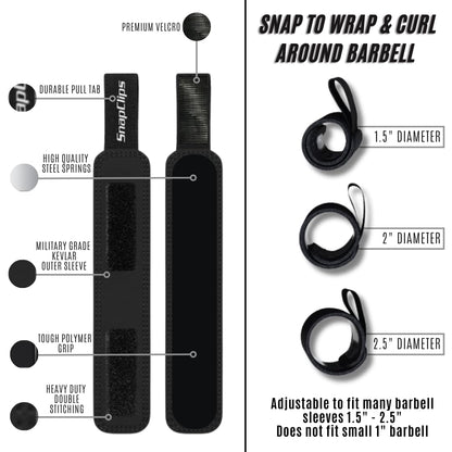 SnapClips Barbell Collars | Pair of 2” Olympic Barbell Clamps | Quick & Easy Adjustable Weight Clips | Perfect Clips for Powerlifting, Strongman (Black)