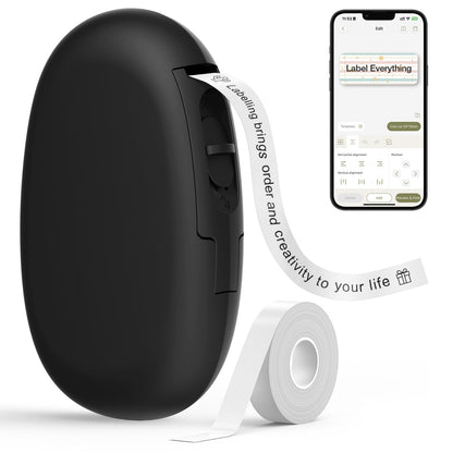 SUPVAN E10 Mini Bluetooth Label Maker Machine with Tape, Continuous Waterproof Label, Versatile App with 40+ Fonts and 600+ Icons, Inkless Labeler for Home, Kitchen, School, Office Organization, Black