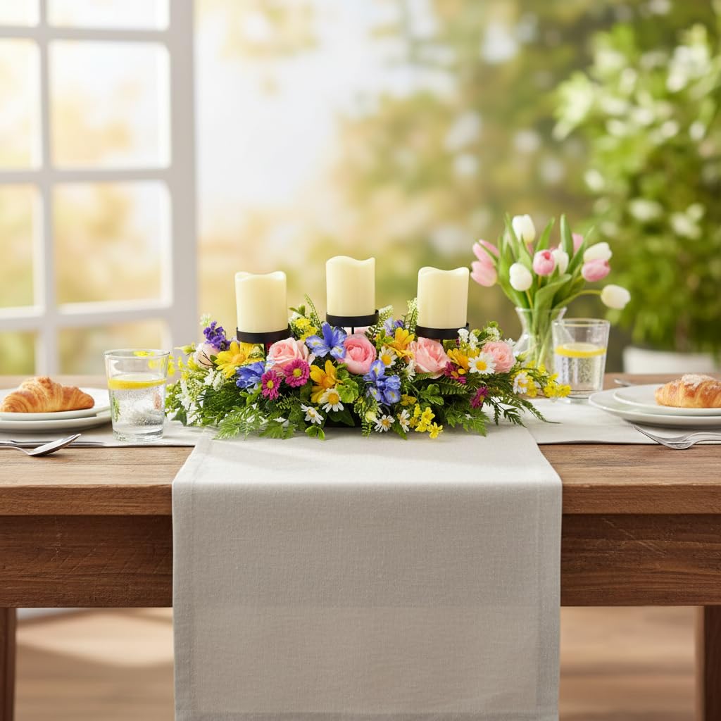 Lnymura 24" Spring Summer Floral Candle Holder Centerpiece for Table Decor