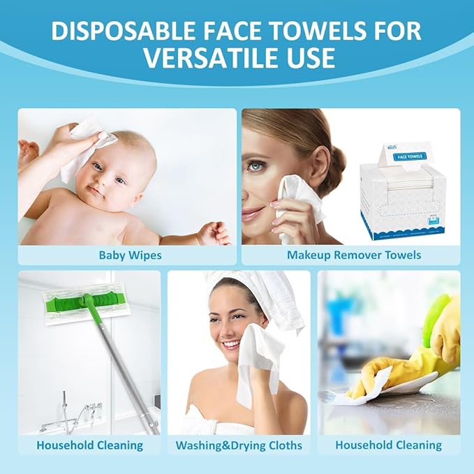 HOMEXCEL Face Towels, Biodegradable Makeup Remover Dry Wipes, Super Soft Clean