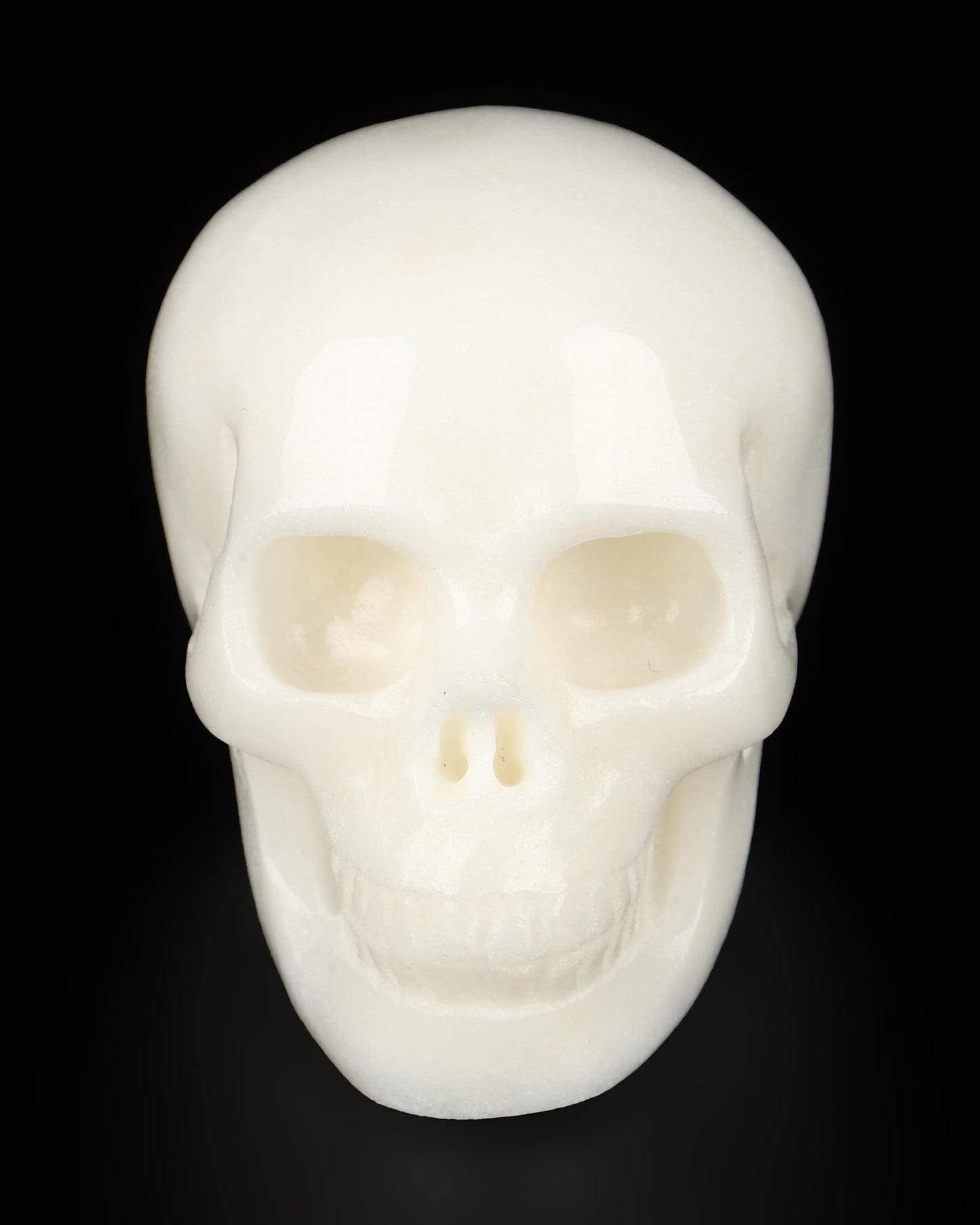 Skullis 2.0" White Jade Crystal Skull, Hand Carved Gemstone Fine Art Sculpture, Reiki Healing Stone Statue.