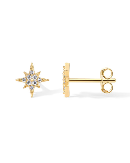 PAVOI 14K Yellow Gold Plated Cubic Zirconia Star Stud Earrings for Women | Gold Starburst Earring Pair