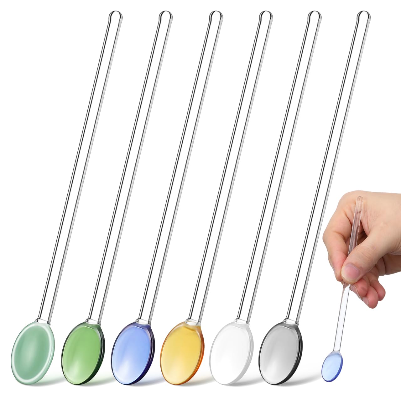 DOITOOL Glass Stirring Spoons Set of 6 Heat Resistant Long Handle Dessert and Coffee Spoons for Tea Espresso Cocktails 6.69 Inch Food Grade Material