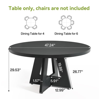 LITTLE TREE Round Dining Table for 4-6 People, 47 Inches Dining Room Table with Wooden Pedestal Base, Black Dinner Tables, Circle Kitchen Tables for Dining Room, Kitchen, Living Room