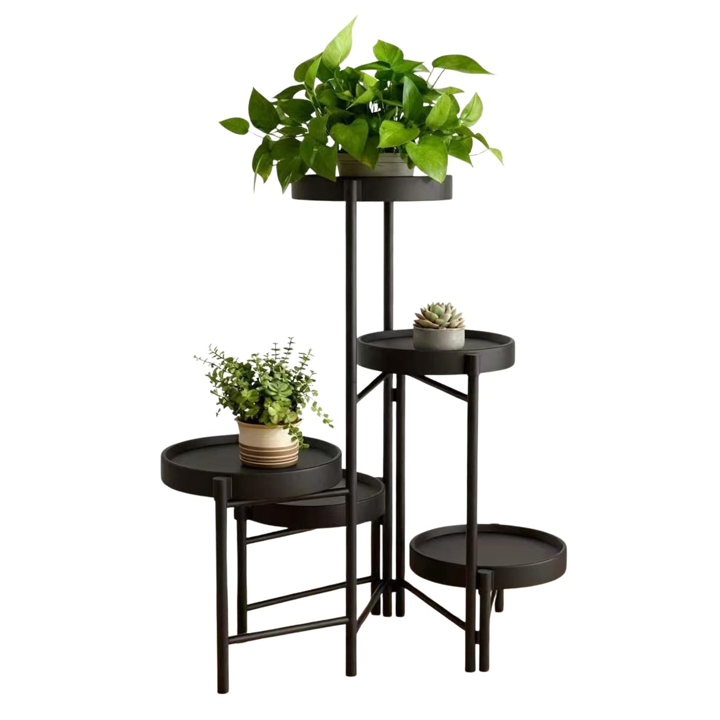 CNHZ FLOURISH Plant Stand Indoor Outdoor, 5 Tier Corner Plant Shelf, Folding Metal Plant Stand for Living Room Office Garden Patio Balcony Black