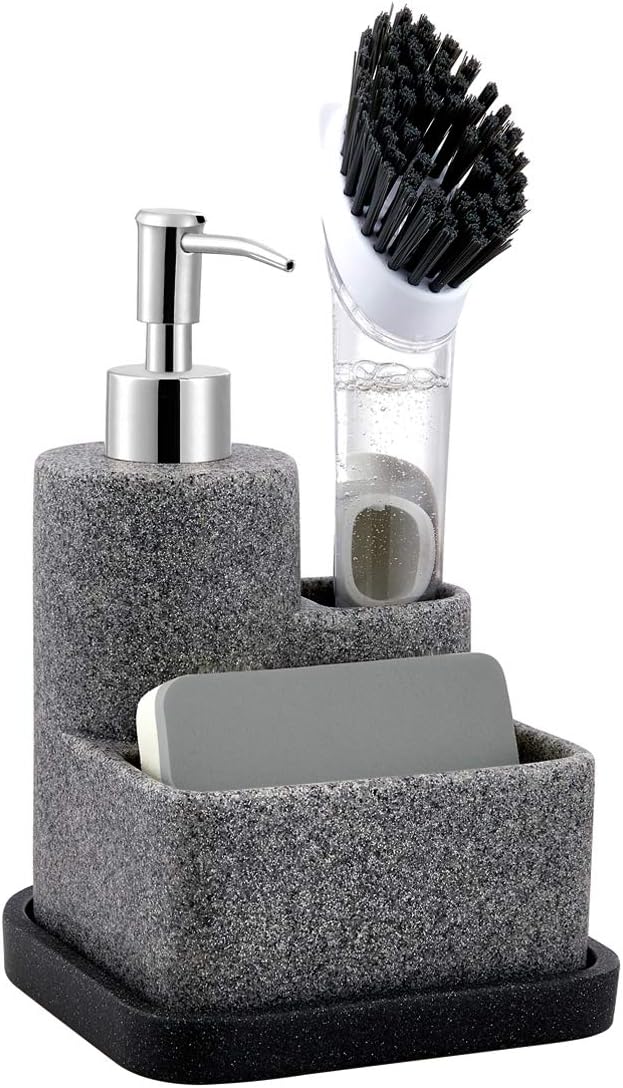 ZCCZ Black Soap Dispenser with Sponge Holder, Kitchen Soap Dispenser Pump