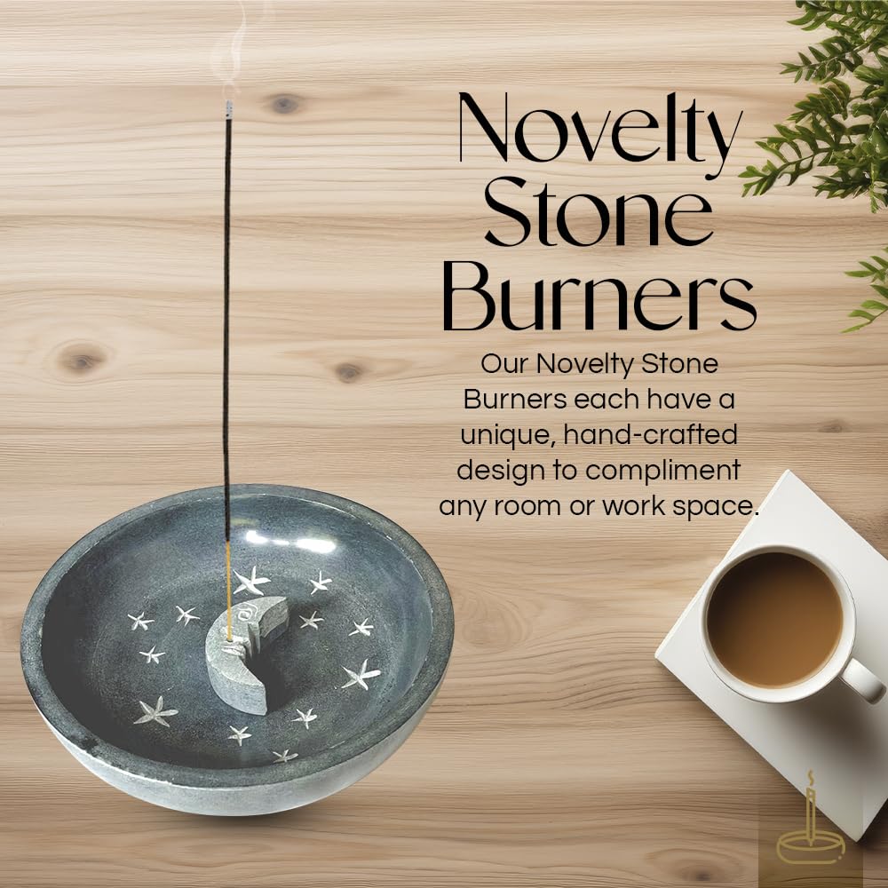 Gonesh - Incense Holder - Modern Home Decor - Stone Incense Burner - Celestial Round Gray Moon - 1.3” x 5” x 5”