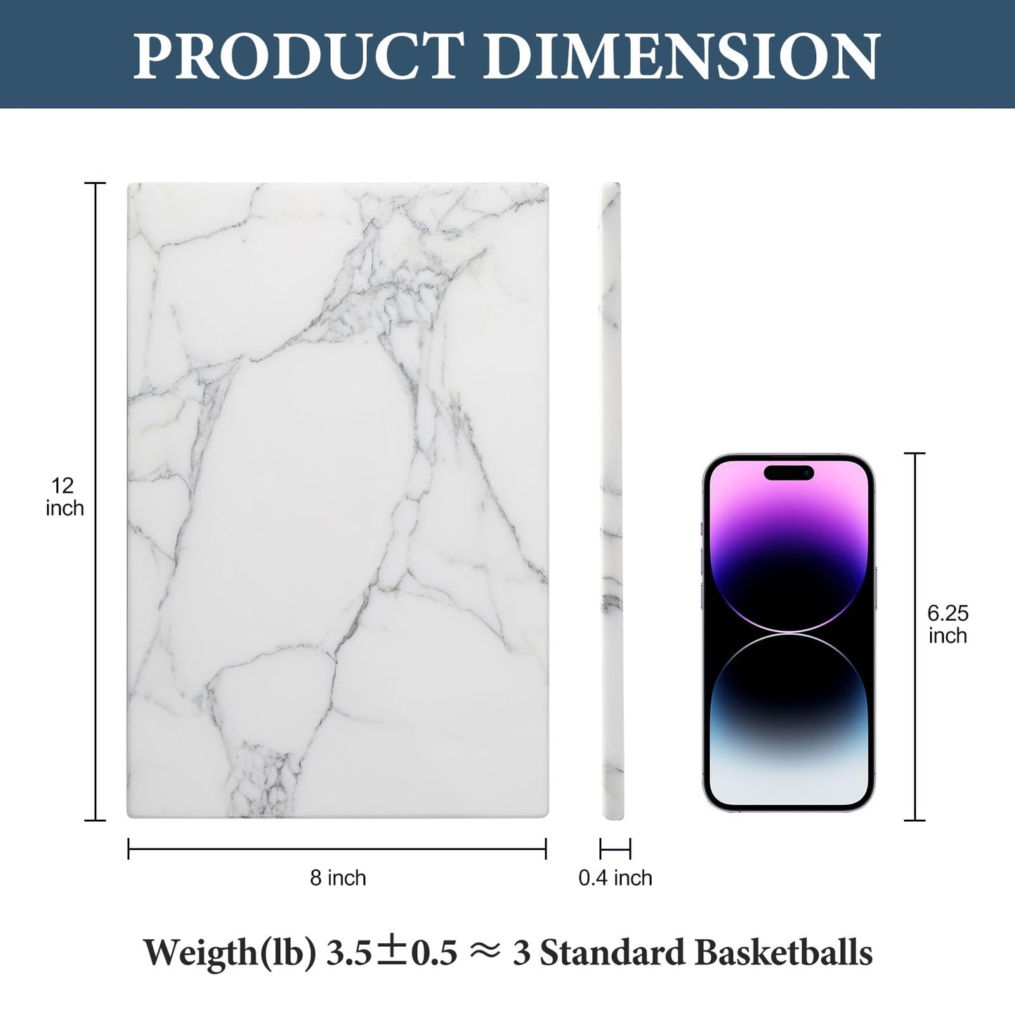 Koville Italian Natural Marble Cutting Board for Kitchen Pastry Bread Macaron Display, 12" x 8" Real Stone Slab Marble Cheese Board for Counter, Bathroom Perfume Tray Candle Plate (Arabescato)