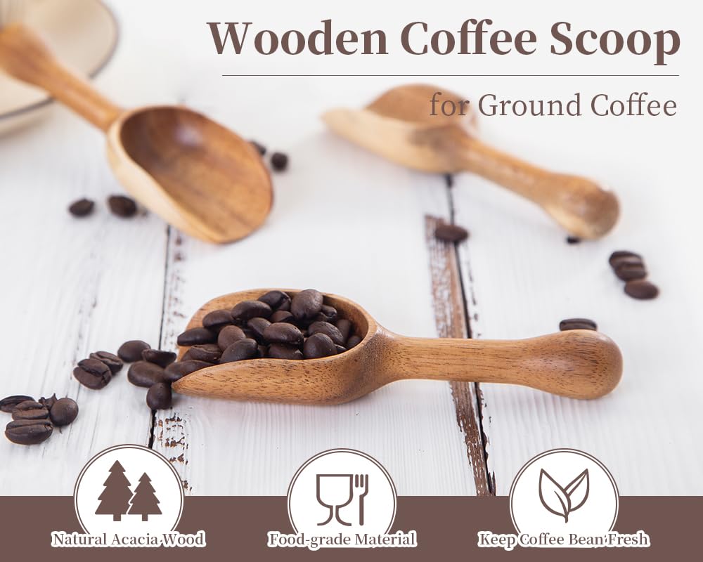 LEBAMI Wooden Coffee Scoop for Ground Coffee,4pcs Coffee Measuring Scooper for Beans Powder Tea Shovel,Small Wood Spoons Multipurpose for Jars Canisters,Kitchen Spice Pepper Condiment Powder Shovel
