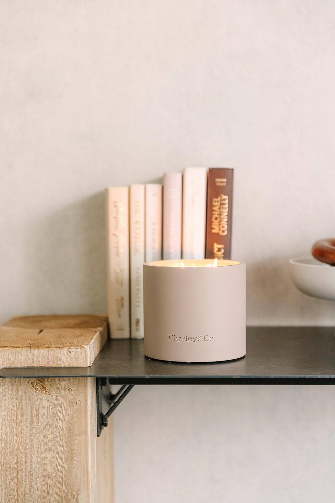 Charley&Co. Neutral Minimalistic Cement Candle Holders - Designed to fit a Standard 14.5oz 3-Wick Candle or Smaller (1, Deep Blush)