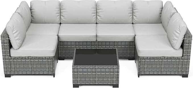 GarveeLife 7 Pieces Patio Furniture Set, Rattan Sectional Patio Sofa Set