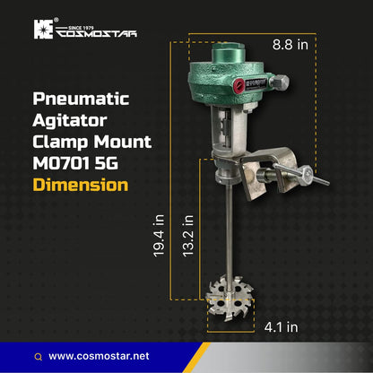 COSMOSTAR M0701 1/8HP 5 Gallon Pneumatic Agitator Clamp Mount Paint Mixer | Drum Mixer | Pneumatic Bracket Mixer, Paint Stirring Machine Bracket Air Agitator Mix Tool,Mixing Machine